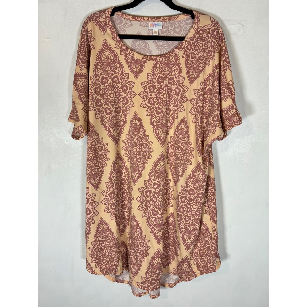 LuLaRoe 3XL Pink Mauve Mandala Boho Tunic Top Pockets High Low Stretch